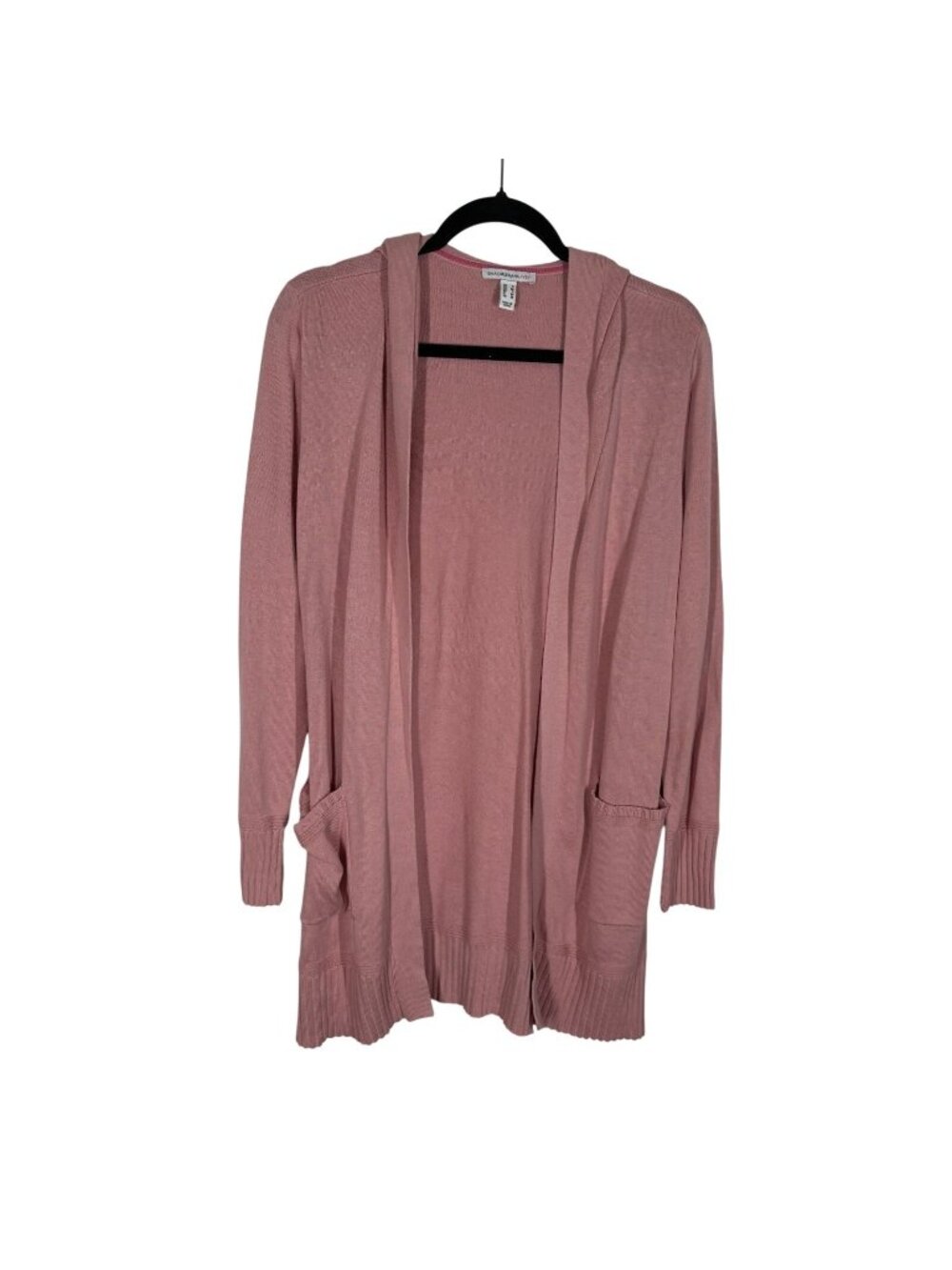 Isaac Mizrahi Live Womn S Pink Longline Border Stitch Open Front Hooded Cardigan
